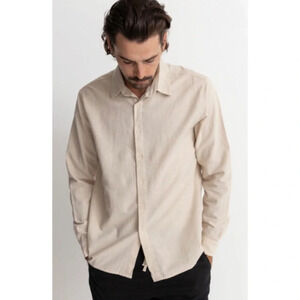 Size XXL Men’s Black Brown 1826 Long Sleeve Linen Button Up Shirt